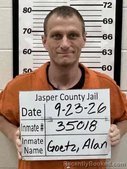 Mugshot of Alan Lee Goetz booked in Jasper County, Iowa on September 23, 2026