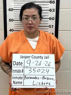 Mugshot of Lizbeth Hernandez Barboza booked in Jasper County, Iowa on September 26, 2026