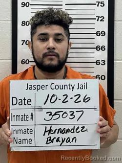Mugshot of Brayan Mauricio Hernandez Espinosa booked in Jasper County, Iowa on October 2, 2026