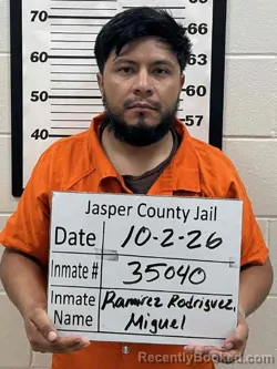 Mugshot of Miguel Angel Ramirez Rodriguez booked in Jasper County, Iowa on October 2, 2026