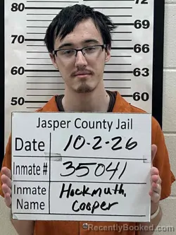 Mugshot of Cooper Douglas Hockmuth booked in Jasper County, Iowa on October 2, 2026