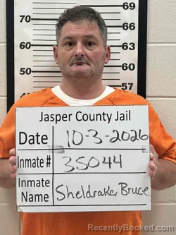 Mugshot of Bruce Allen Sheldrake booked in Jasper County, Iowa on October 3, 2026