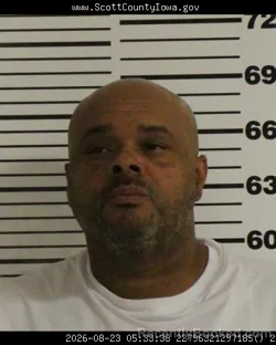 Mugshot of Delbert Lorenzo Sykes booked in Scott County, Iowa on August 23, 2026