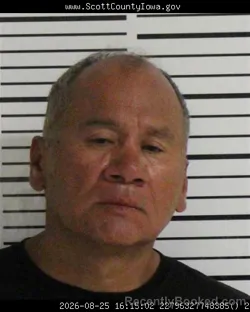 Mugshot of Raul Louis Liendo booked in Scott County, Iowa on August 25, 2026