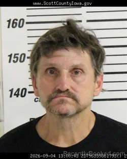 Mugshot of Lyle Wade Higgins booked in Scott County, Iowa on September 4, 2026