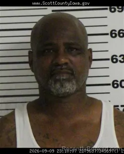 Mugshot of Delbert Lee Clay booked in Scott County, Iowa on September 9, 2026
