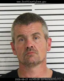 Mugshot of Bryan Christopher Connell booked in Scott County, Iowa on August 27, 2026
