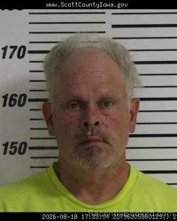 Mugshot of Gerald Albert Hildebrandt booked in Scott County, Iowa on August 18, 2026