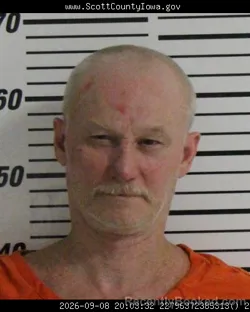 Mugshot of Donald Eugene Fahrenkrug booked in Scott County, Iowa on September 8, 2026