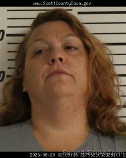 Mugshot of Aileen Rae Kelley booked in Scott County, Iowa on August 20, 2026