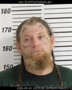 Mugshot of Anthony James Maples booked in Scott County, Iowa on September 13, 2026
