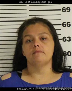 Mugshot of Monica Rose Gomez booked in Scott County, Iowa on August 29, 2026