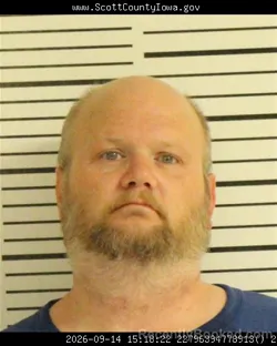 Mugshot of Mathew Bryne Jorgensen booked in Scott County, Iowa on September 14, 2026