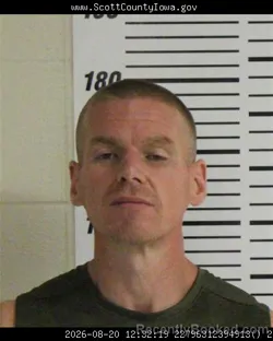 Mugshot of Mitchell Scott Gahagan booked in Scott County, Iowa on August 20, 2026