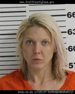 Mugshot of Alisha Marie Keckler booked in Scott County, Iowa on October 26, 2026