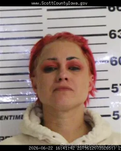 Mugshot of REBEKAH NICOLE HARVEY booked in Scott County, Iowa on June 22, 2026