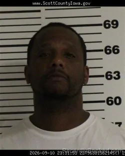 Mugshot of Dondre Terrell Threatt booked in Scott County, Iowa on September 10, 2026