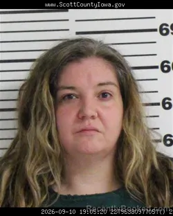 Mugshot of Samantha Lee Fetters booked in Scott County, Iowa on September 10, 2026
