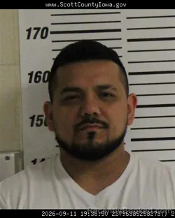 Mugshot of Kevin Mayares booked in Scott County, Iowa on September 11, 2026