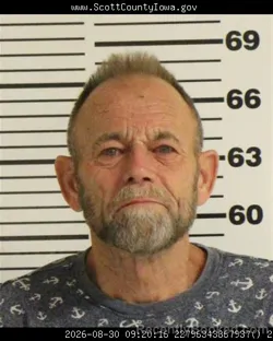 Mugshot of Stephen Brian Kaminski booked in Scott County, Iowa on August 30, 2026