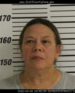 Mugshot of Brenda Lee Thompson booked in Scott County, Iowa on September 8, 2026