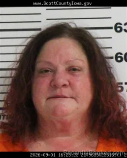 Mugshot of Jessica Renee Bekkum booked in Scott County, Iowa on September 1, 2026