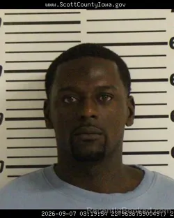 Mugshot of Dominique Ladell Carter booked in Scott County, Iowa on September 7, 2026