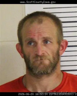 Mugshot of ANDREW DAVID BOWMAN booked in Scott County, Iowa on June 20, 2026