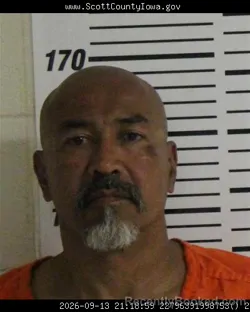 Mugshot of Ricardo Esparza booked in Scott County, Iowa on September 13, 2026