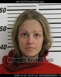 Mugshot of ASHLEY MARIE MYERS booked in Scott County, Iowa on May 9, 2026