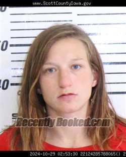 Mugshot of KAYLIA LEANN MARIE DERRENBACHER booked in Scott County, Iowa on May 14, 2026