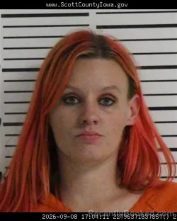 Mugshot of Alexis Marie Felty booked in Scott County, Iowa on September 8, 2026