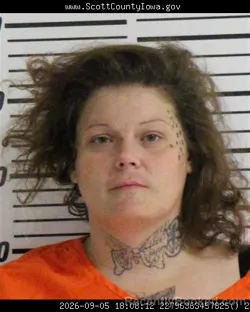Mugshot of Jessica Lynn Wildermuth booked in Scott County, Iowa on September 5, 2026