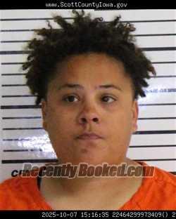 Mugshot of KAYLA MONIQUE KELLEY booked in Scott County, Iowa on May 1, 2026
