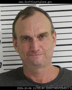 Mugshot of Justin Jay Weir booked in Scott County, Iowa on October 6, 2026