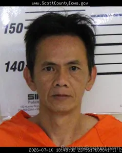 Mugshot of HOANG QUOC DUONG booked in Scott County, Iowa on July 10, 2026