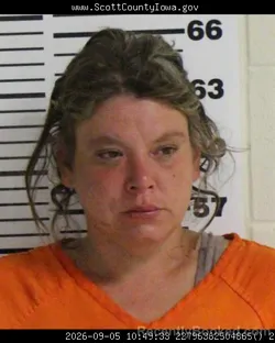 Mugshot of Crystal Brittany Bishop booked in Scott County, Iowa on September 5, 2026