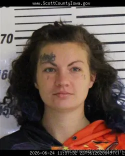 Mugshot of JENNA ELIZABETH MORT booked in Scott County, Iowa on June 24, 2026