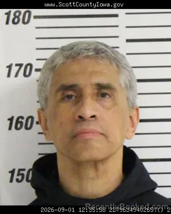 Mugshot of Adan Eugene Curiel booked in Scott County, Iowa on September 1, 2026