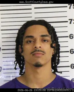 Mugshot of DEONTE DEJION REED GARCIA booked in Scott County, Iowa on June 26, 2026