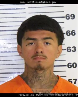 Mugshot of GABRIEL ANJEL TRUJILLO booked in Scott County, Iowa on July 7, 2026