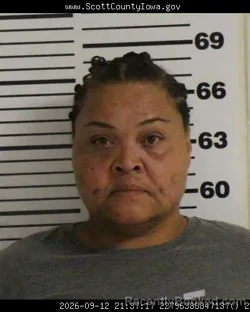 Mugshot of Naiya Damaris Galloway booked in Scott County, Iowa on September 12, 2026