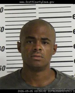 Mugshot of Deandre Montez Brown booked in Scott County, Iowa on September 4, 2026