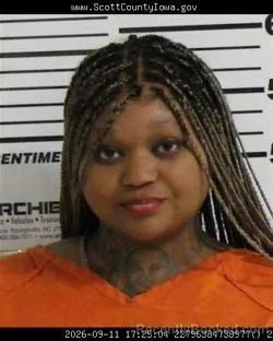 Mugshot of Lashay Amora Johnson booked in Scott County, Iowa on September 11, 2026