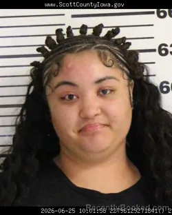 Mugshot of KIARA LANAE CULBERSON booked in Scott County, Iowa on June 25, 2026