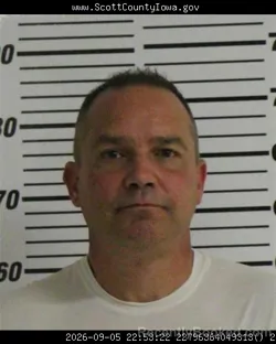 Mugshot of Brian Anthony Olson booked in Scott County, Iowa on September 5, 2026