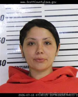 Mugshot of NATALIA IDALIS HERRERA booked in Scott County, Iowa on July 13, 2026