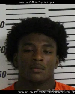 Mugshot of Davion Deon Williams booked in Scott County, Iowa on September 6, 2026