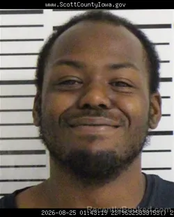 Mugshot of Isaiah Drevon Clark booked in Scott County, Iowa on August 25, 2026
