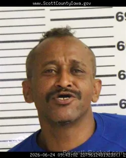 Mugshot of YONAS ABAI ABRAHAM booked in Scott County, Iowa on June 24, 2026
